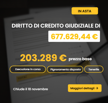Diritto di credito giudiziale di 677.629,44 &euro; - Tribunale Commerciale n. 1 di Santa Cruz de Tenerife
